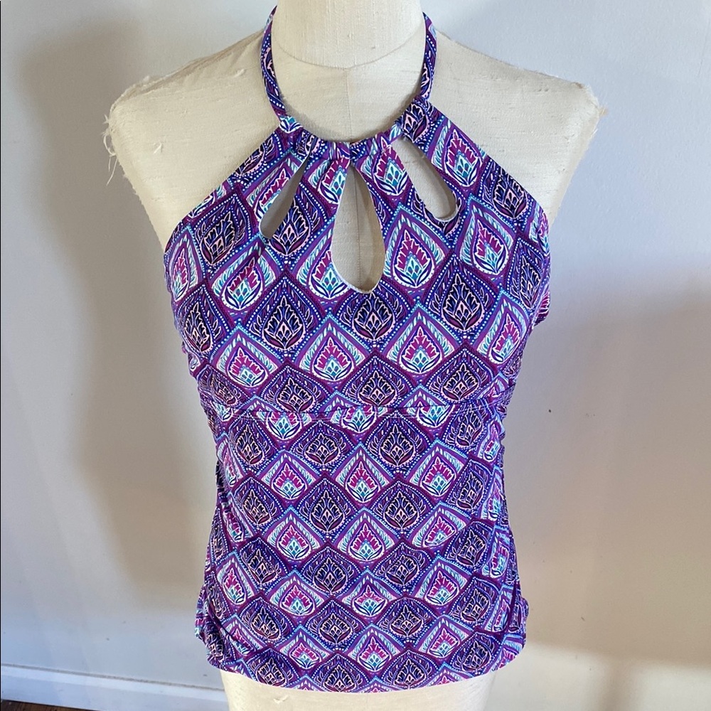 Purple and Pink Fitted Cut Out Swim Top